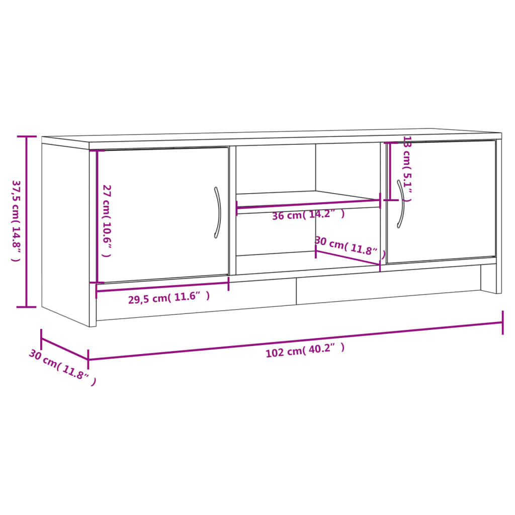 Füstös tölgyszínű szerelt fa tv-szekrény 102x30x37,5 cm