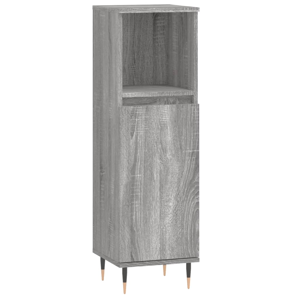 3 részes szürke sonoma színű szerelt fa fürdőszobai bútorszett