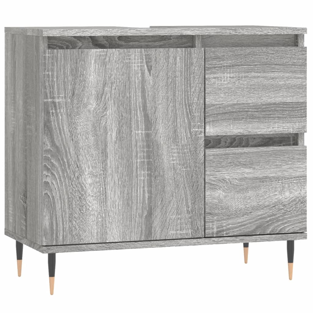 3 részes szürke sonoma színű szerelt fa fürdőszobai bútorszett