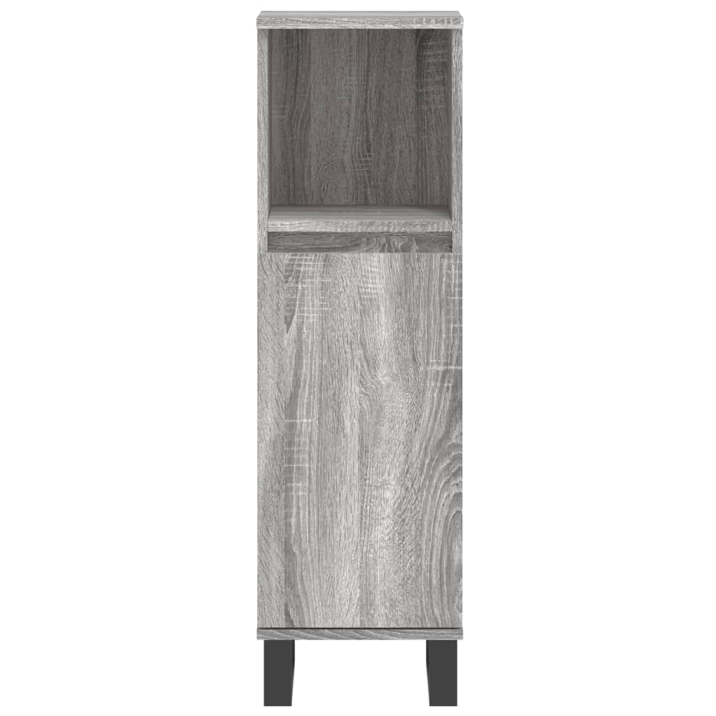 3 részes szürke sonoma színű szerelt fa fürdőszobai bútorszett