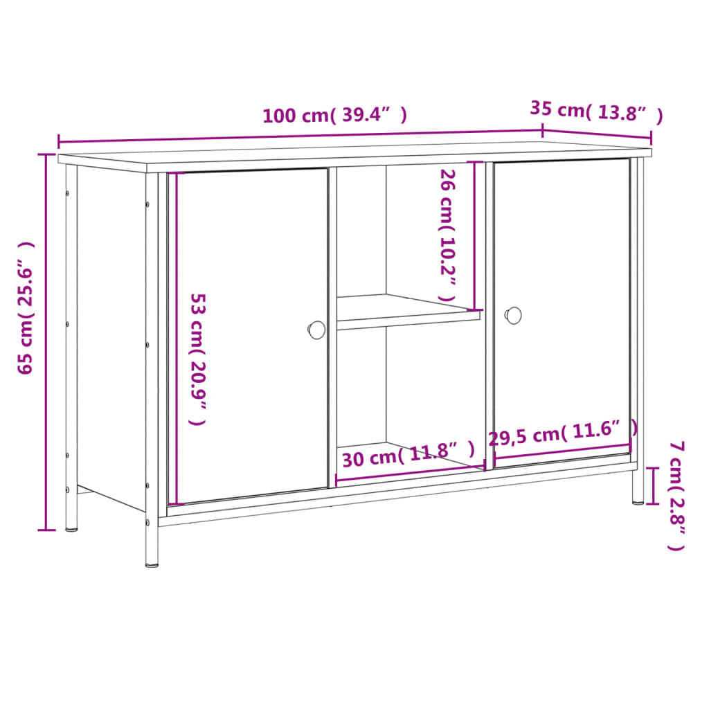 Fekete szerelt fa tv-szekrény 100x35x65 cm