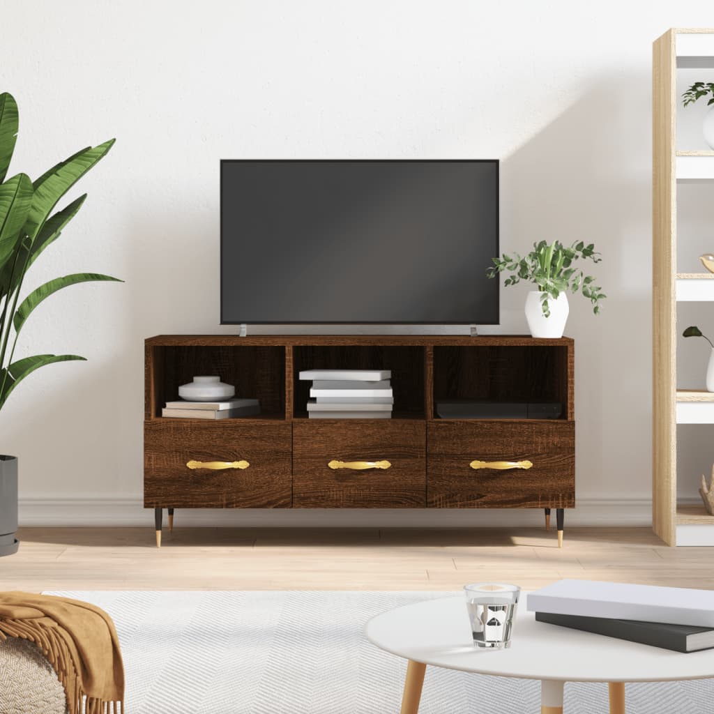 Barna tölgyszínű műfa tv-szekrény 102 x 36 x 50 cm Barna tölgyszínű műfa tv-szekrény 102 x 36 x 50 cm