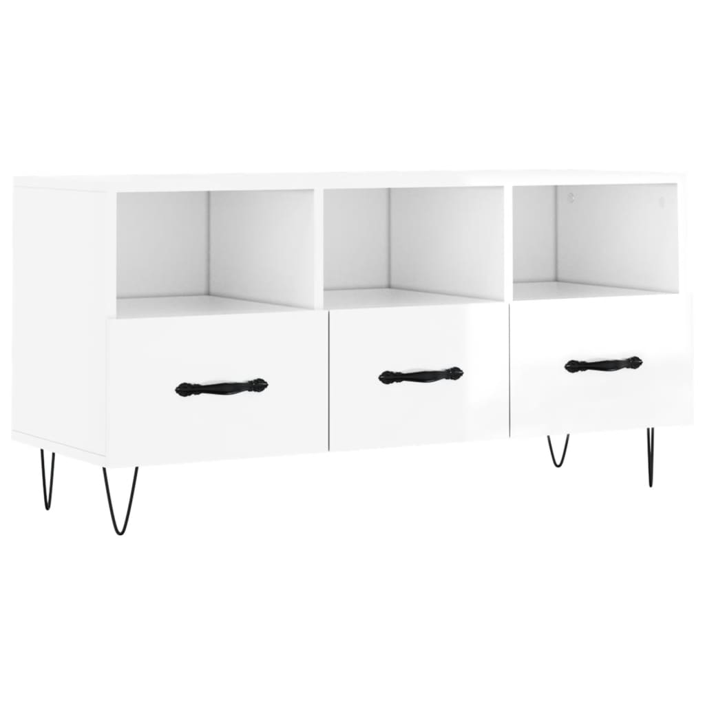 Fehér magasfényű szerelt fa tv-szekrény 102x36x50 cm