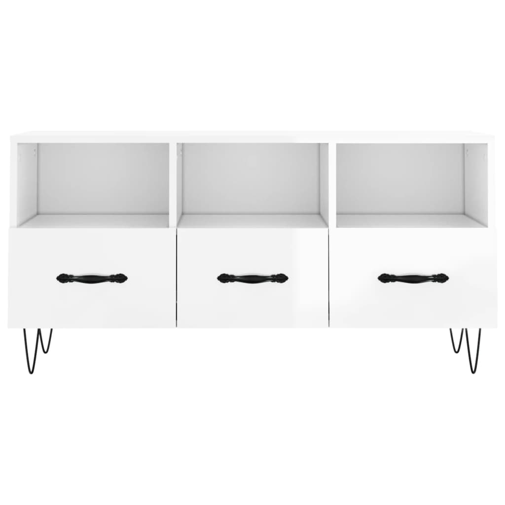 Fehér magasfényű szerelt fa tv-szekrény 102x36x50 cm