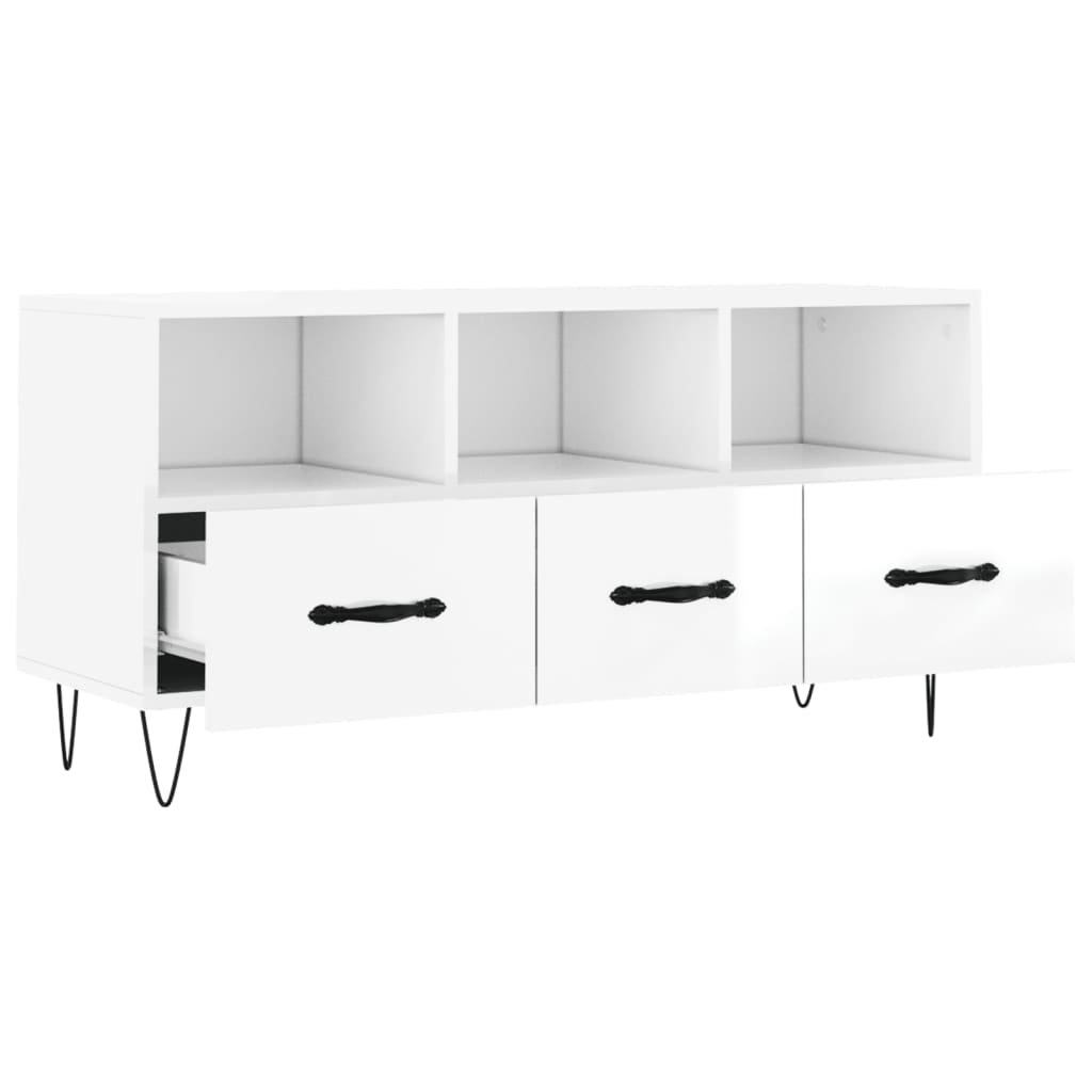 Fehér magasfényű szerelt fa tv-szekrény 102x36x50 cm