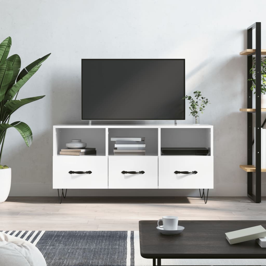 Fehér magasfényű szerelt fa tv-szekrény 102x36x50 cm