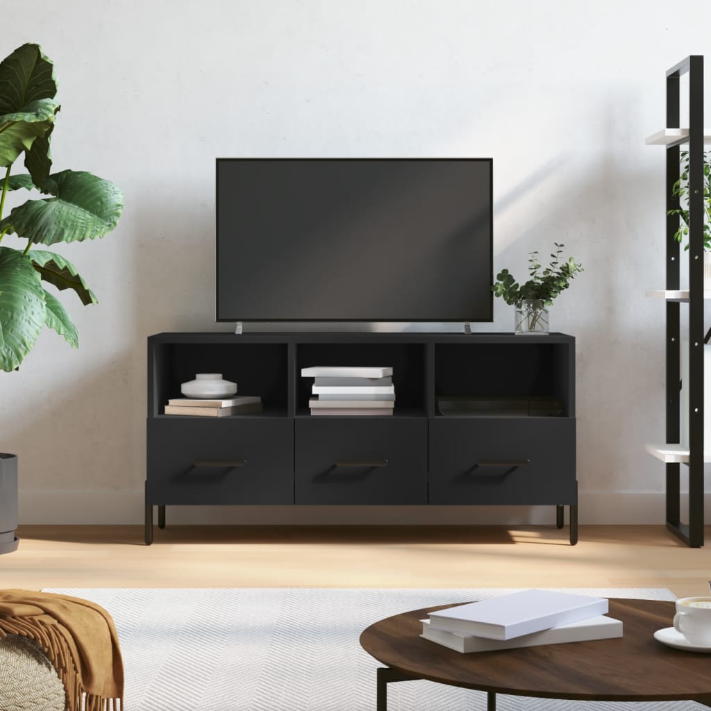Fekete műfa tv-szekrény 102 x 36 x 50 cm Fekete műfa tv-szekrény 102 x 36 x 50 cm