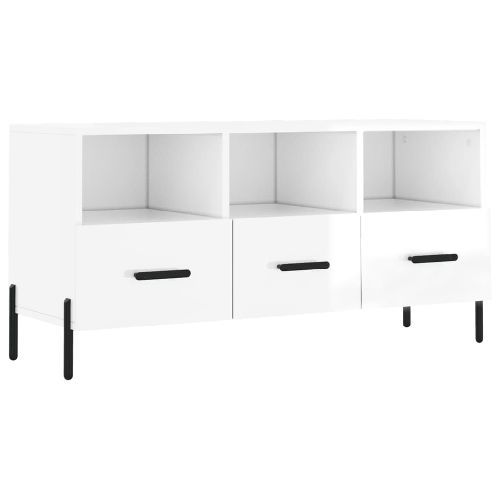 Fehér magasfényű szerelt fa tv-szekrény 102x36x50 cm Fehér magasfényű szerelt fa tv-szekrény 102x36x50 cm