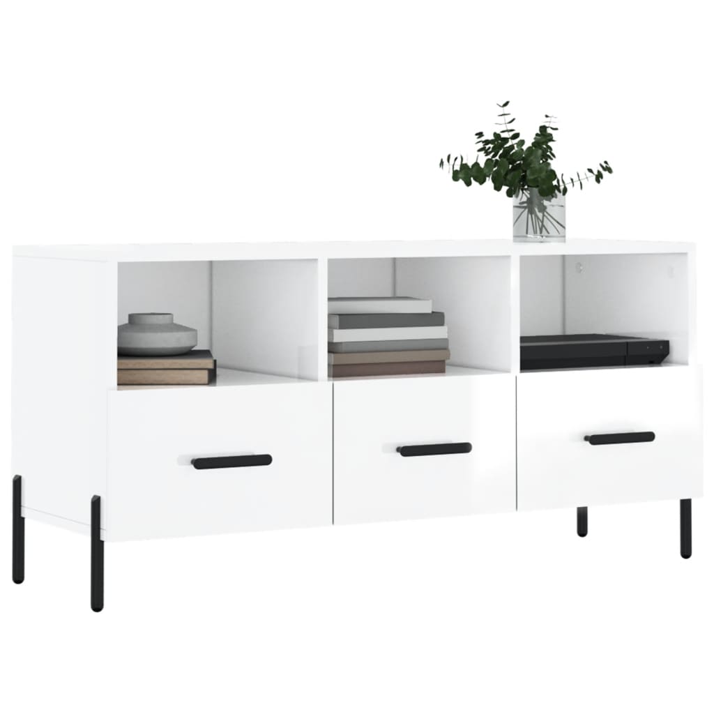 Fehér magasfényű szerelt fa tv-szekrény 102x36x50 cm Fehér magasfényű szerelt fa tv-szekrény 102x36x50 cm