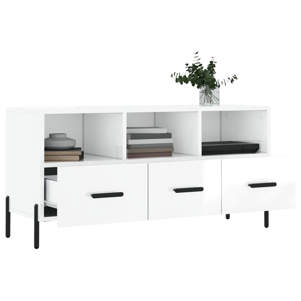 Fehér magasfényű szerelt fa tv-szekrény 102x36x50 cm Fehér magasfényű szerelt fa tv-szekrény 102x36x50 cm