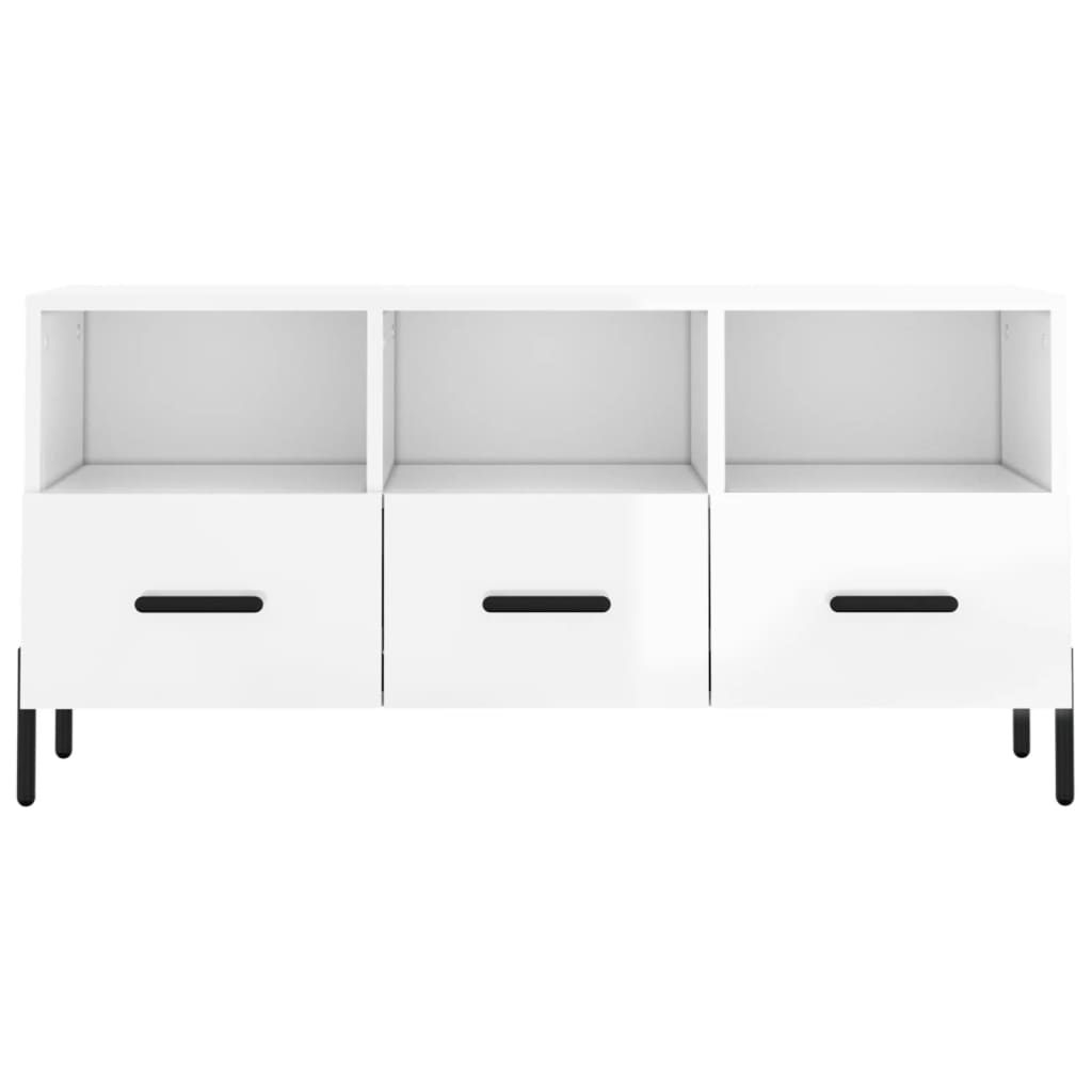 Fehér magasfényű szerelt fa tv-szekrény 102x36x50 cm Fehér magasfényű szerelt fa tv-szekrény 102x36x50 cm