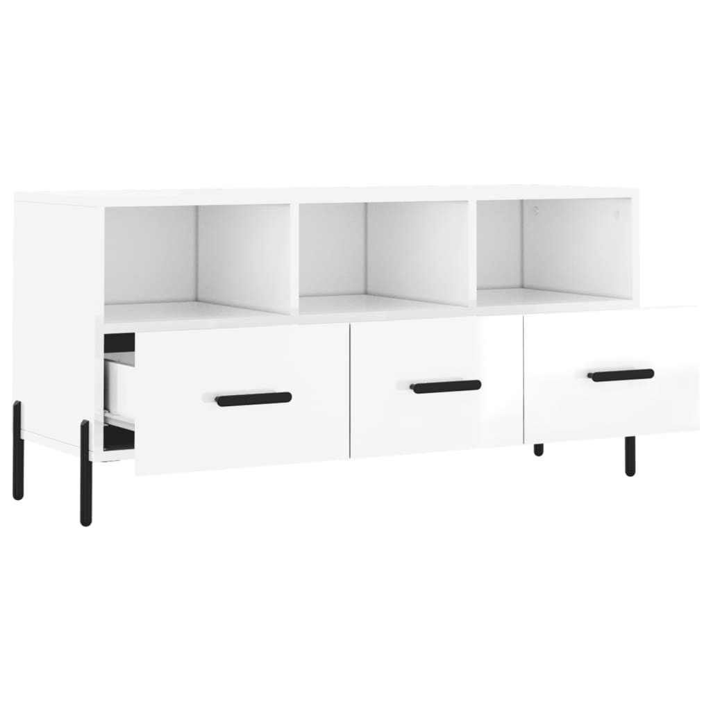 Fehér magasfényű szerelt fa tv-szekrény 102x36x50 cm Fehér magasfényű szerelt fa tv-szekrény 102x36x50 cm