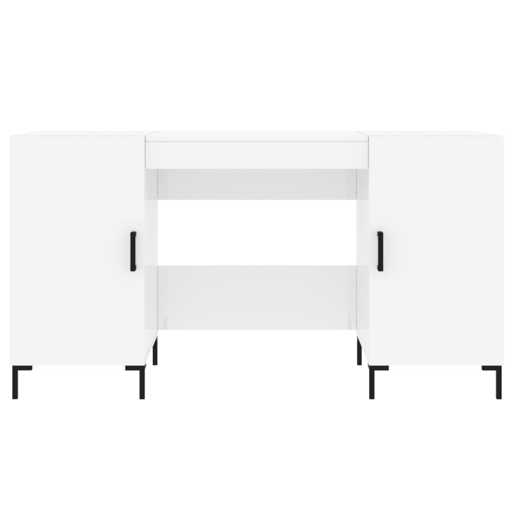 Magasfényű fehér színű szerelt fa íróasztal 140 x 50 x 75 cm