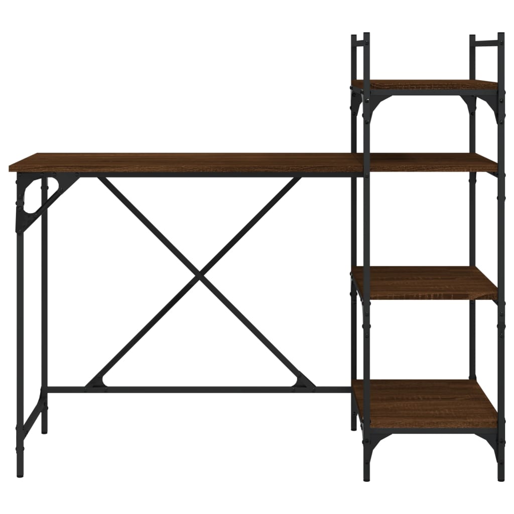Barna tölgyszínű számítógépasztal polcokkal 120x47x109 cm