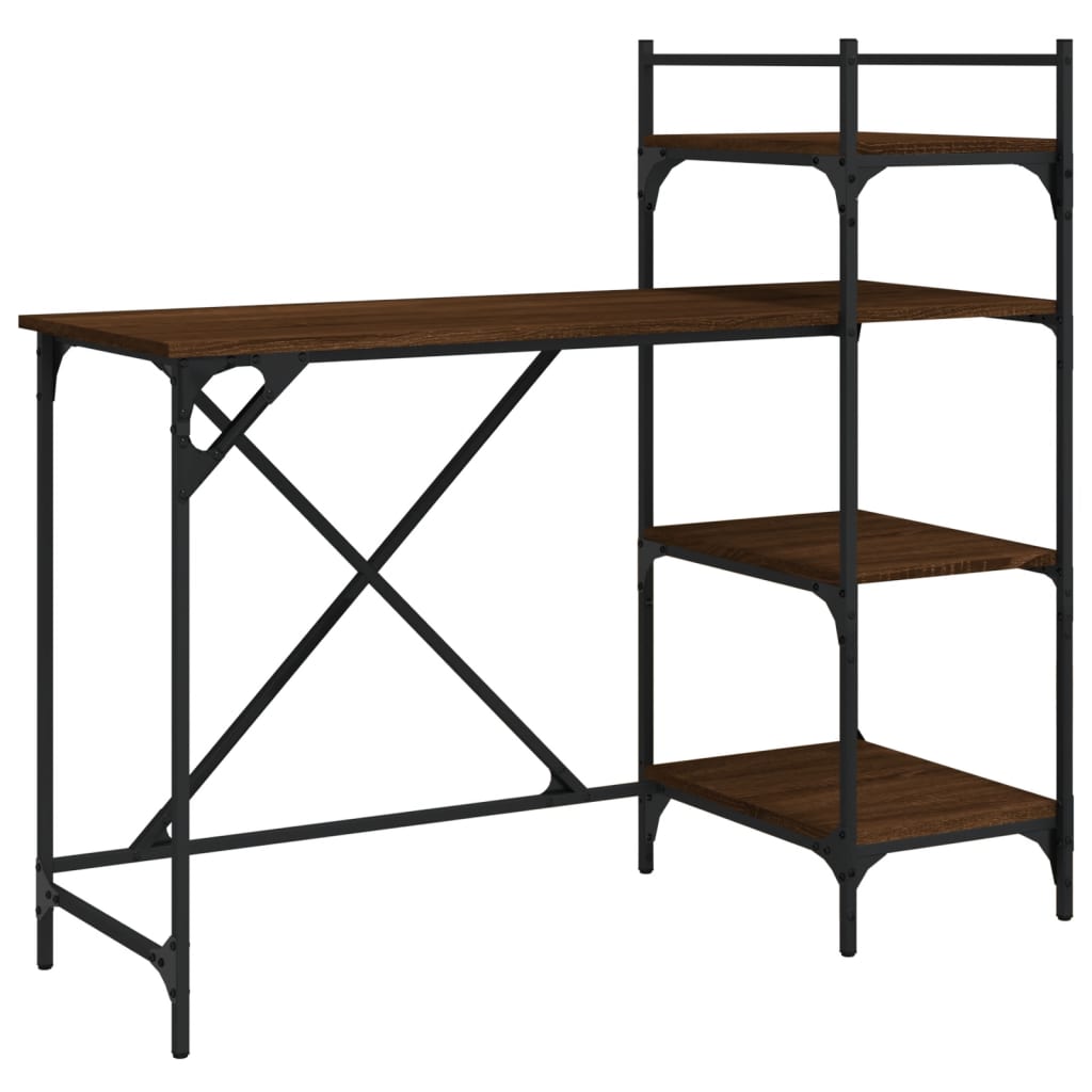 Barna tölgyszínű számítógépasztal polcokkal 120x47x109 cm