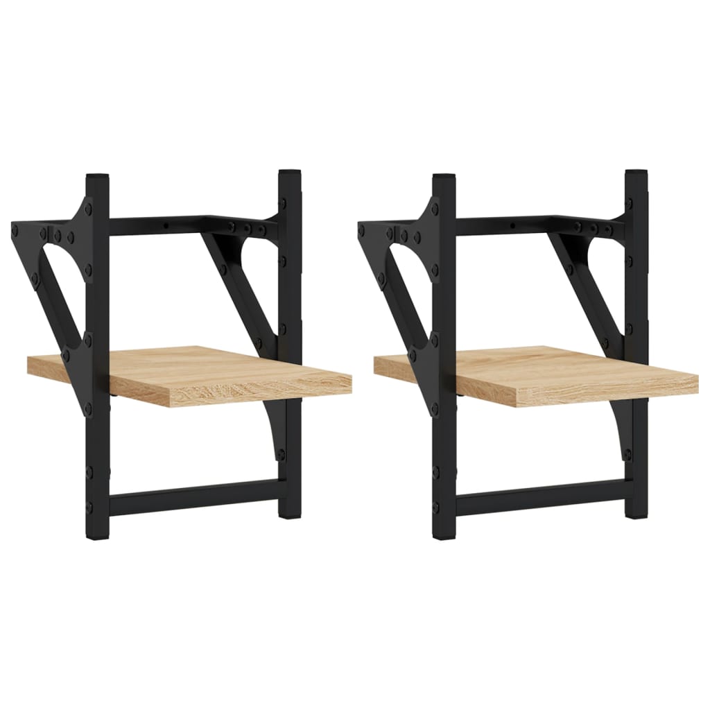 2 db sonoma-tölgyszínű falipolc rúddal 20 x 25 x 30 cm