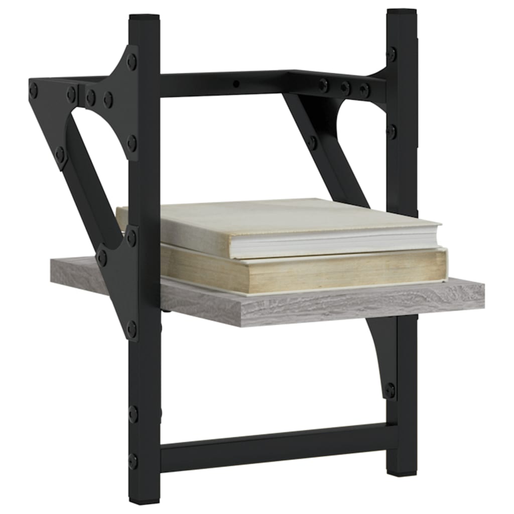 2 db szürke sonoma színű fali polc rúddal 20 x 25 x 30 cm