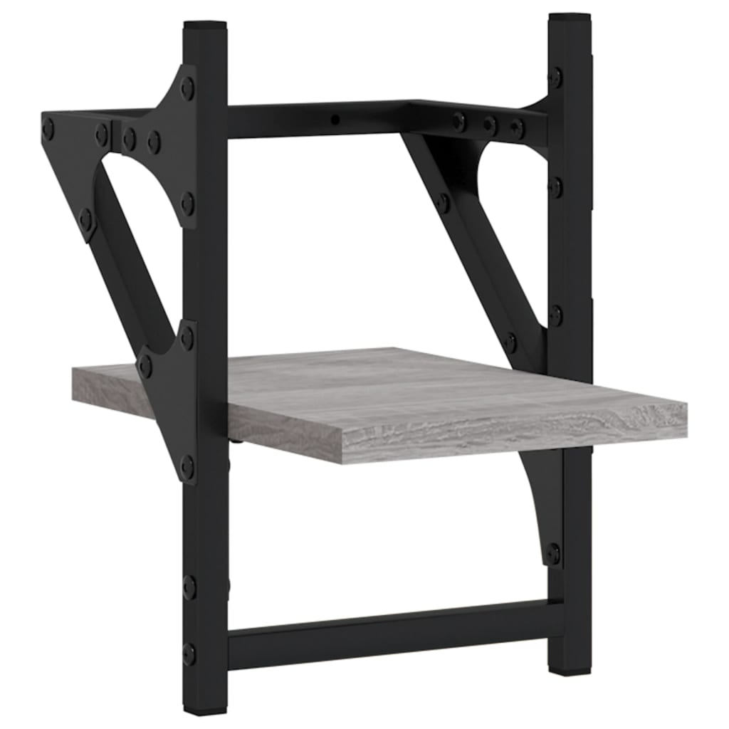 2 db szürke sonoma színű fali polc rúddal 20 x 25 x 30 cm