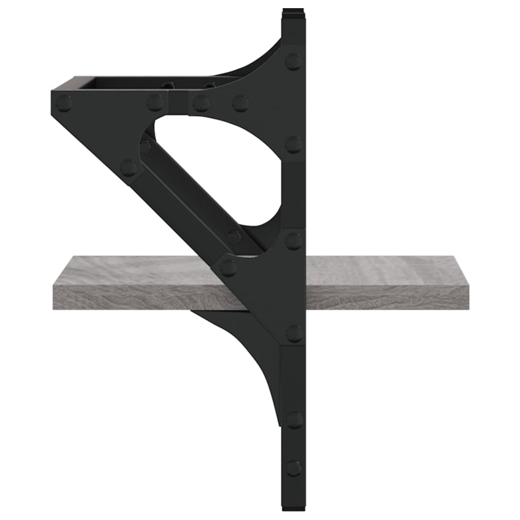 2 db szürke sonoma színű fali polc rúddal 20 x 25 x 30 cm