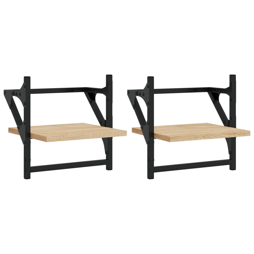 2 db sonoma tölgy színű fali polc rúddal 30 x 25 x 30 cm