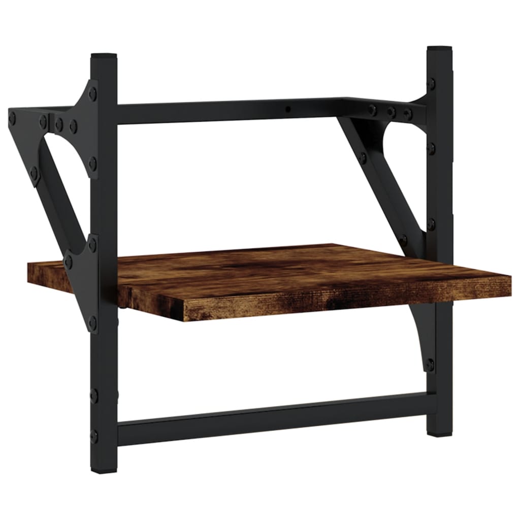 2 db füstös tölgyszínű falipolc rúddal 30 x 25 x 30 cm