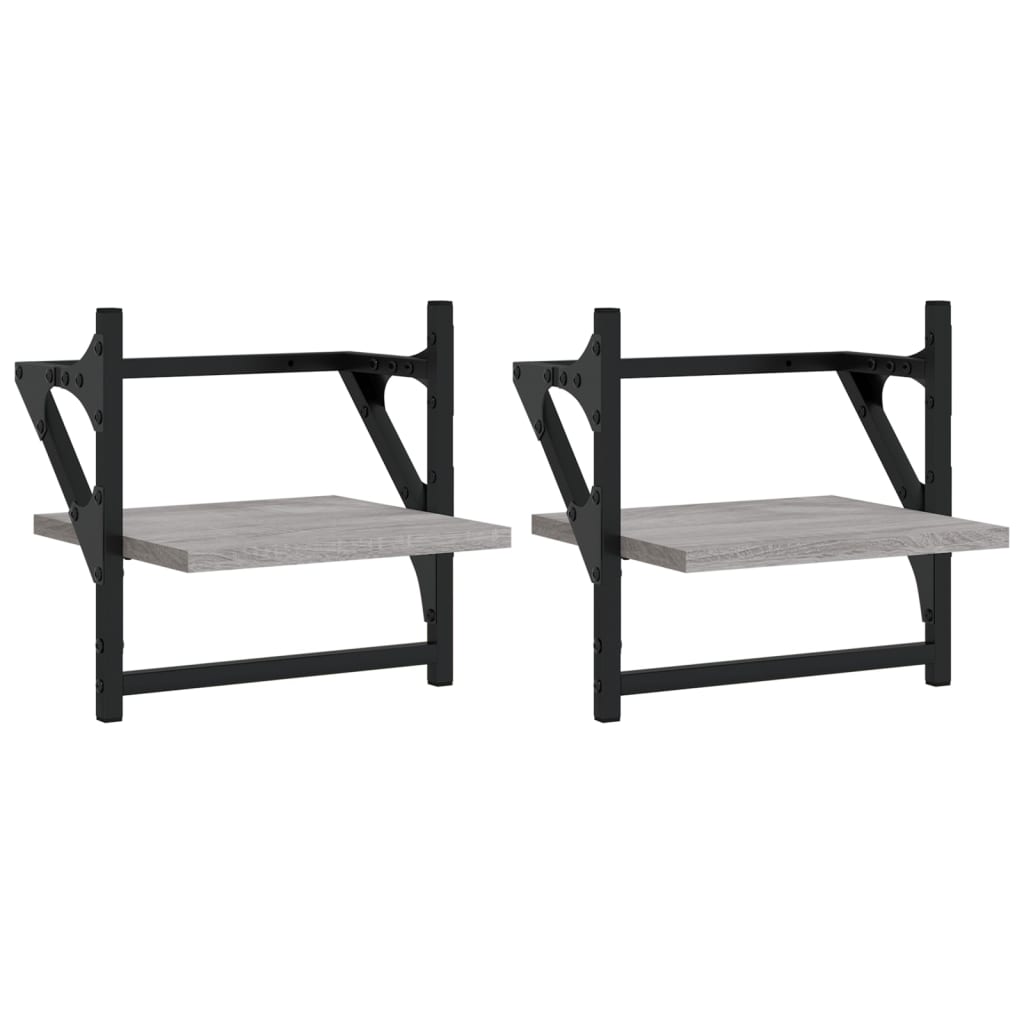 2 db szürke sonoma színű fali polc rúddal 30 x 25 x 30 cm