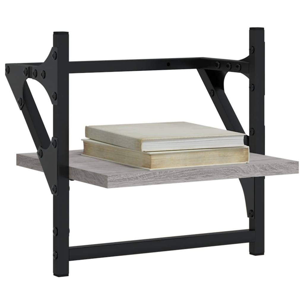 2 db szürke sonoma színű fali polc rúddal 30 x 25 x 30 cm