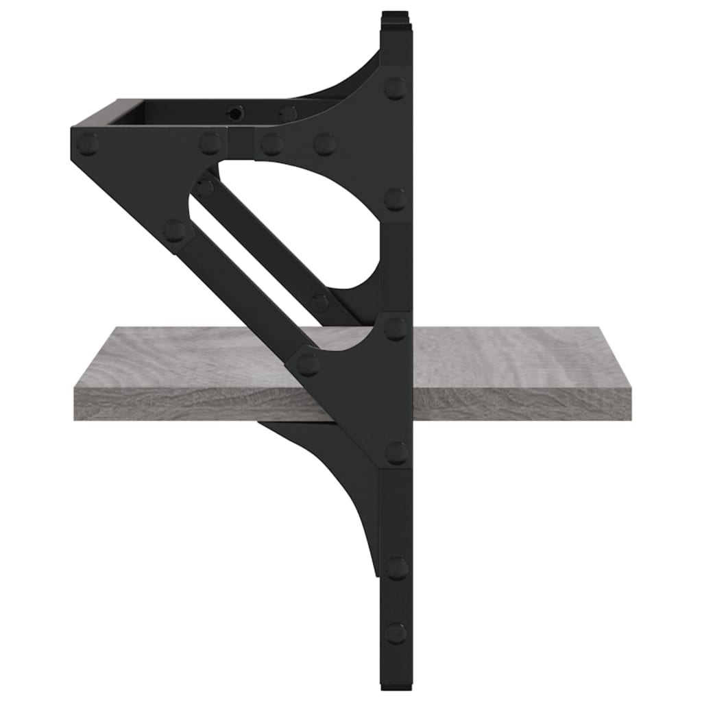 2 db szürke sonoma színű fali polc rúddal 30 x 25 x 30 cm