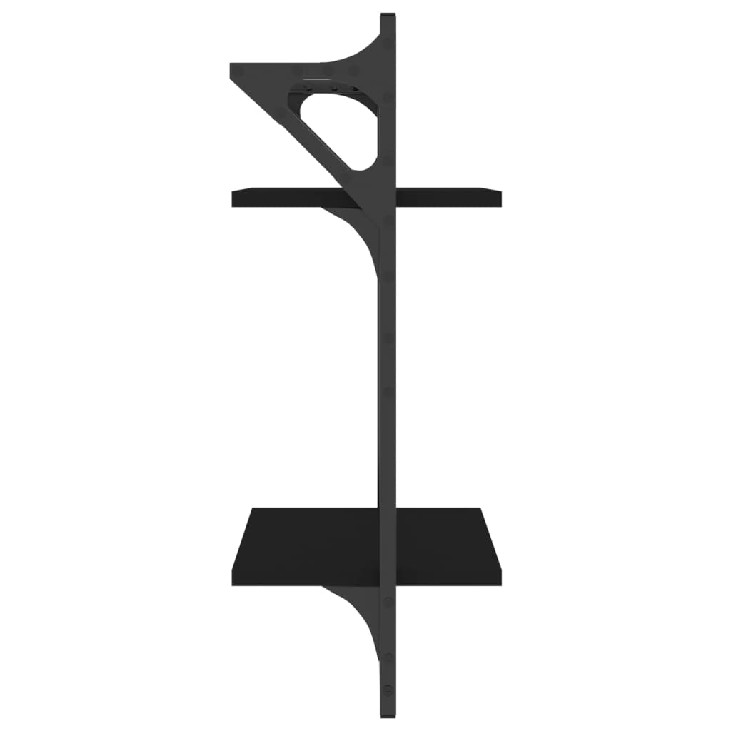 2 db 2-szintes fekete falipolc rúddal 30x25x65 cm