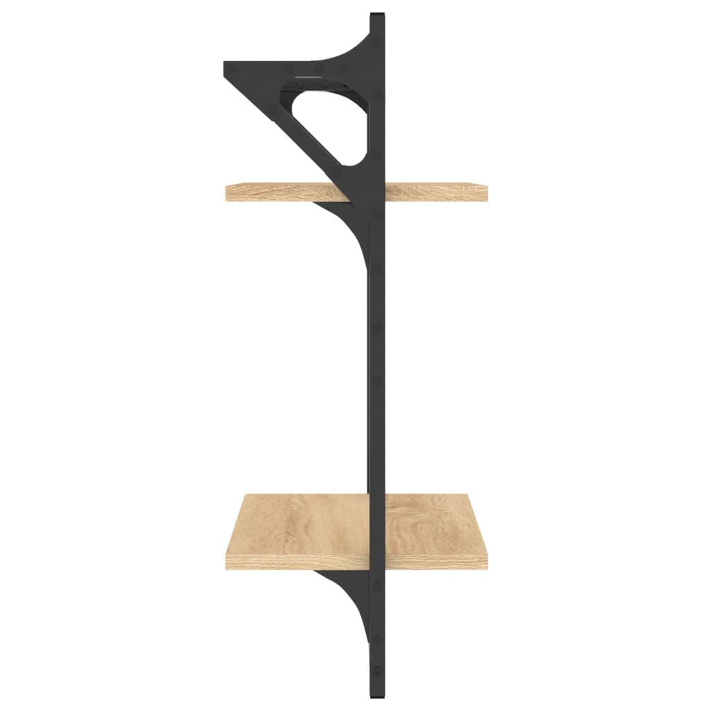 2 db 2-szintes sonoma tölgyszínű falipolc rúddal 30x25x65 cm