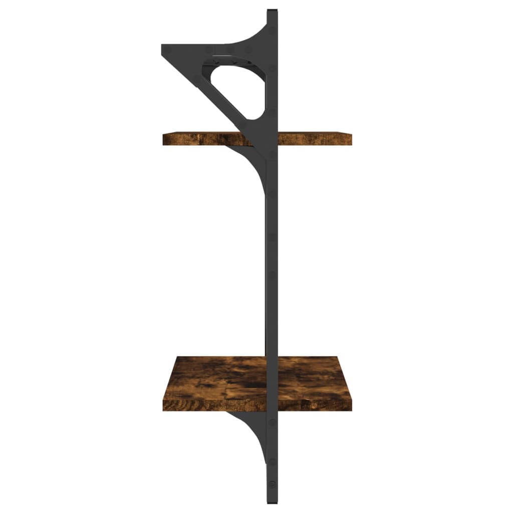 2 db 2 szintes füstölt tölgyszínű fali polc rúddal 30x25x65 cm