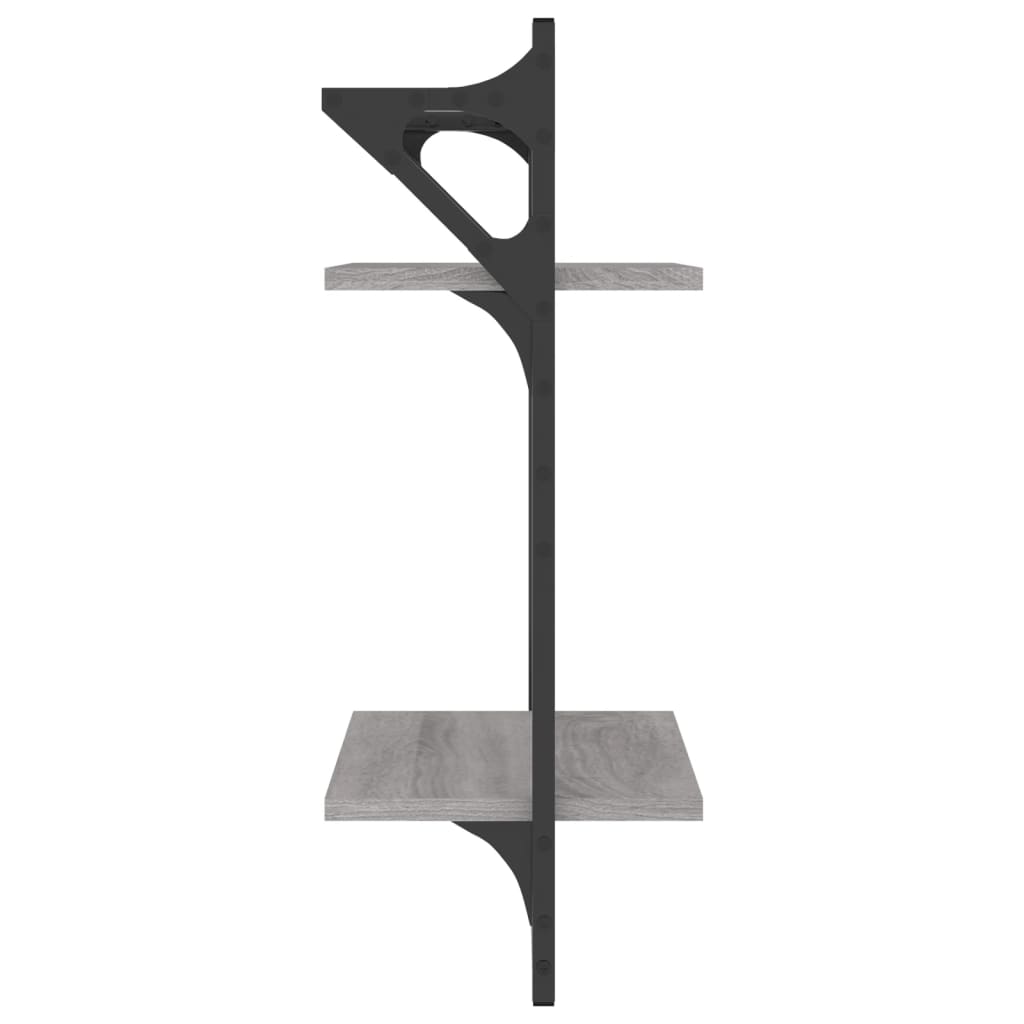 2 db 2-szintes szürke sonoma tölgy falipolc rúddal 30x25x65 cm