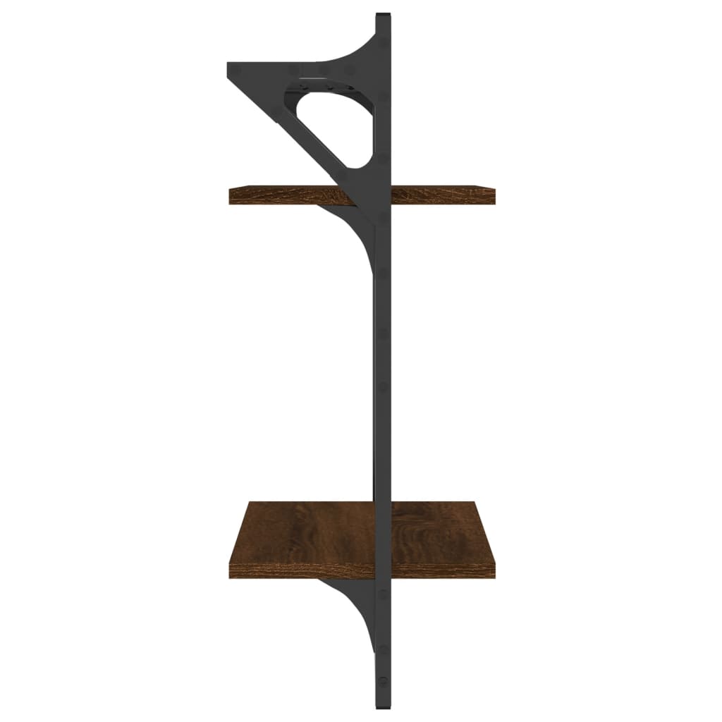 2 db 2-szintes füstös tölgyszínű falipolc rúddal 30x25x65 cm