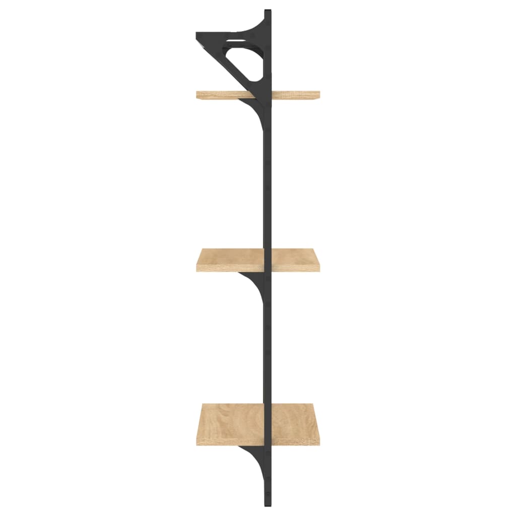 2 db 3 szintes sonoma-tölgyszínű falipolc rúddal 30x25x100 cm