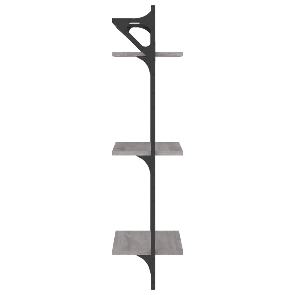 2 db 3 szintes szürke sonoma fali polc rúddal 30 x 25 x 100 cm