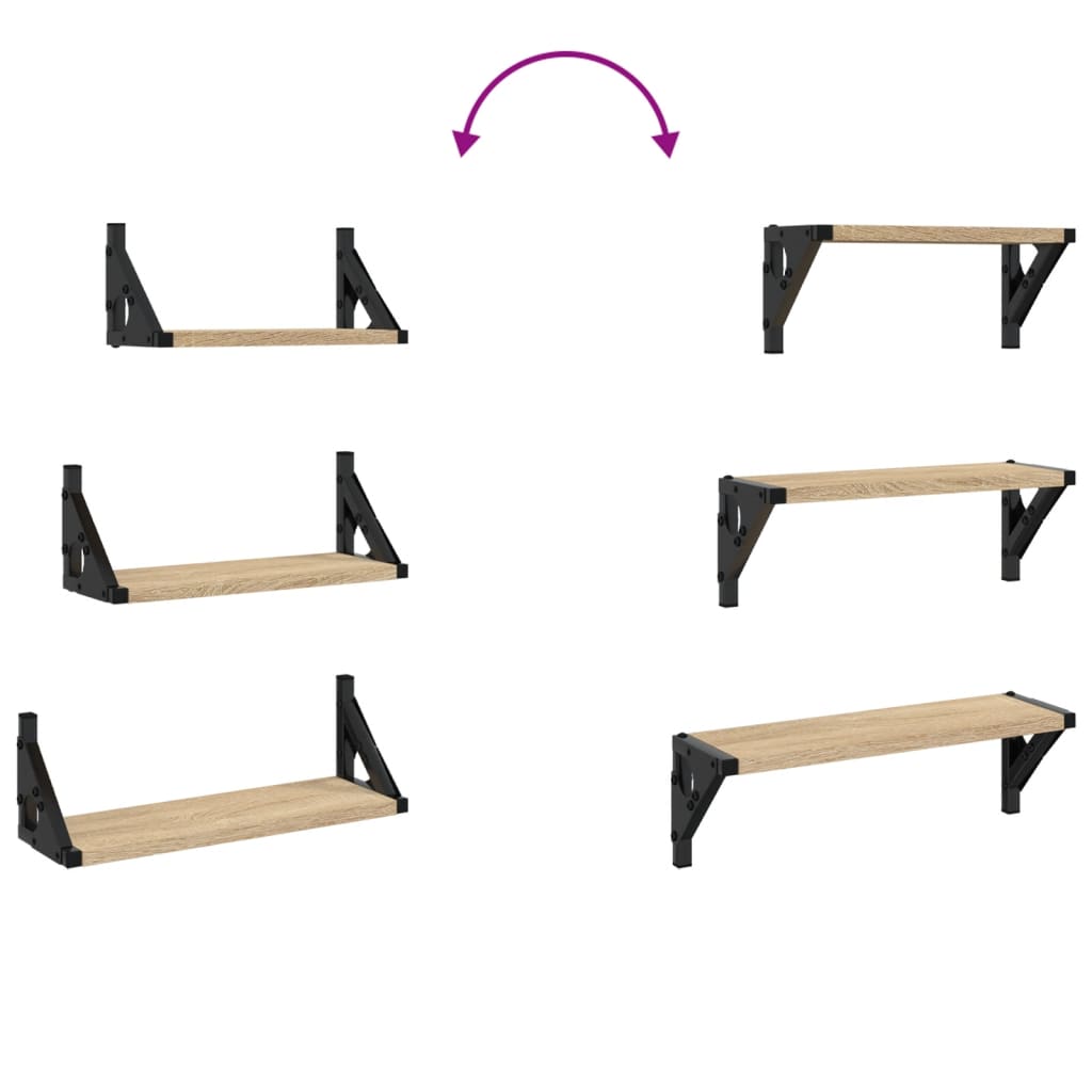 3 részes sonoma tölgy színű szerelt fa fali polc szett