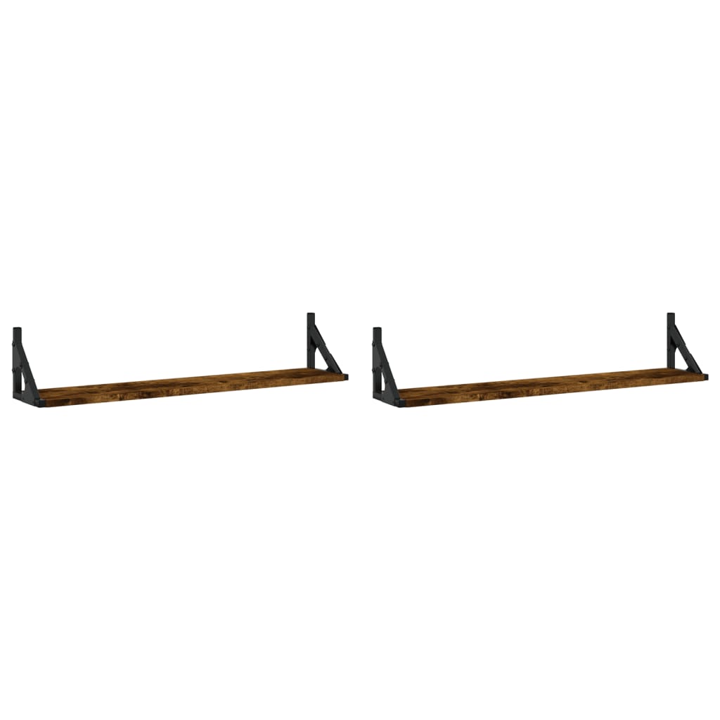 2 db füstös tölgy színű szerelt fa fali polc 80 x 15 x 15,5 cm