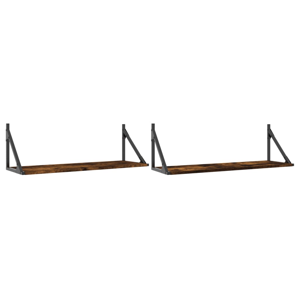 2 db füstös tölgy színű szerelt fa fali polc 80 x 25 x 25,5 cm