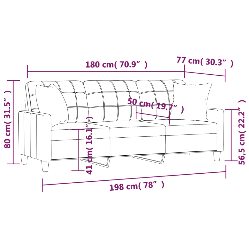 3 személyes cappuccino színű műbőr kanapé díszpárnákkal 180 cm