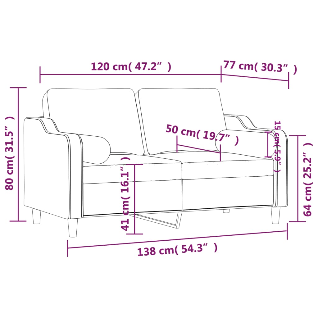 2 személyes barna szövet kanapé díszpárnákkal 120 cm