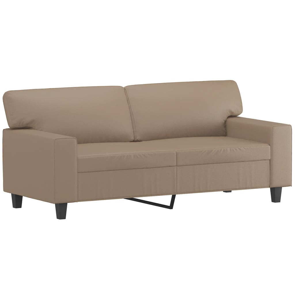2 személyes cappuccino színű műbőr kanapé díszpárnákkal 140 cm