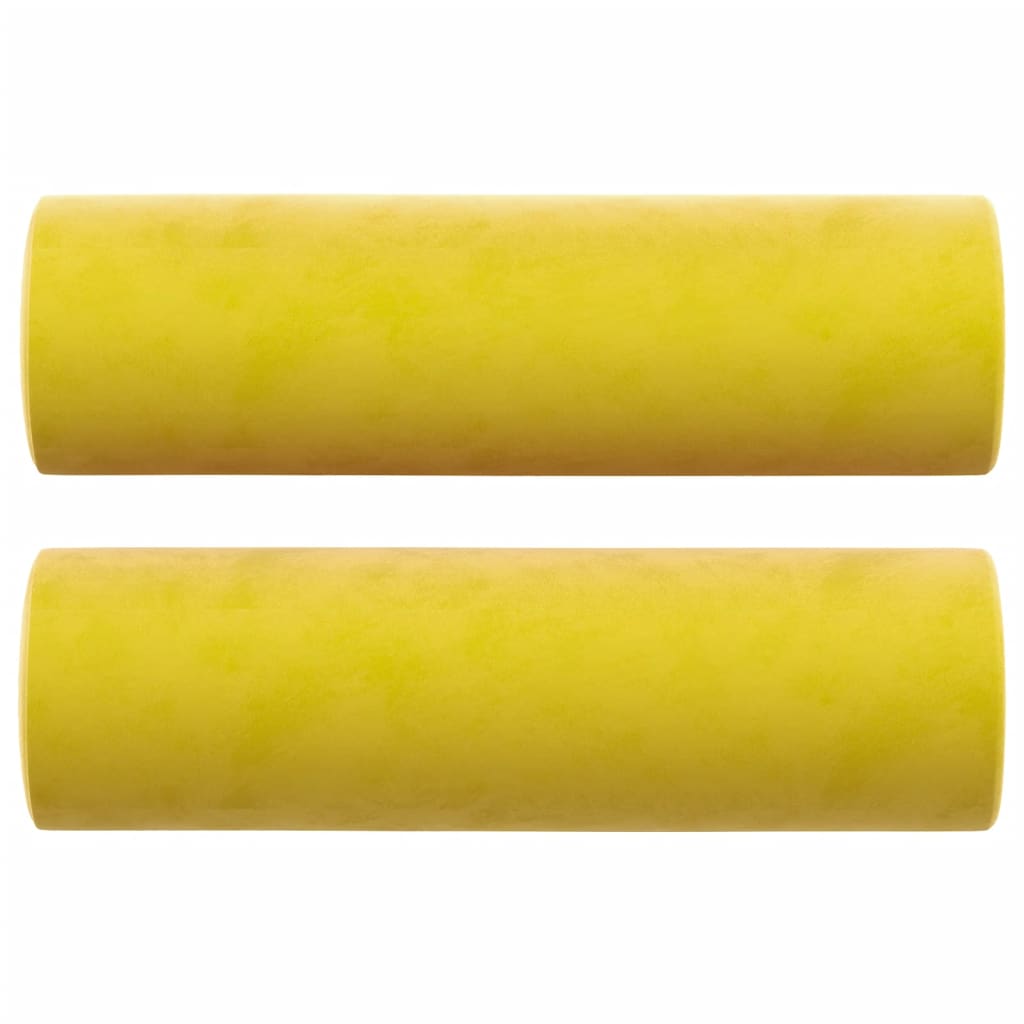 2 személyes sárga bársony kanapé díszpárnákkal 140 cm