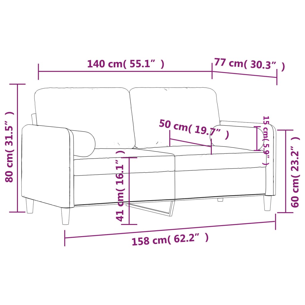 2 személyes sárga bársony kanapé díszpárnákkal 140 cm