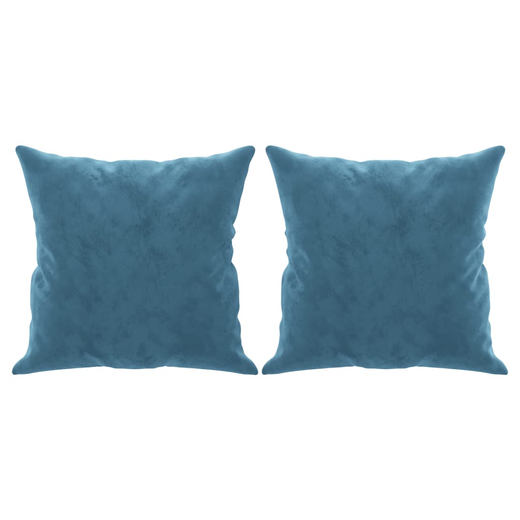 2 személyes kék bársony kanapé díszpárnákkal 120 cm