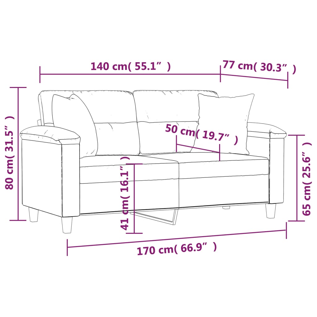 2 személyes világosszürke párnás mikroszálas szövetkanapé 140cm