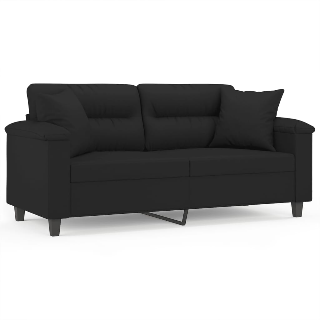2 személyes fekete mikroszálas szövetkanapé párnákkal 140 cm 2 személyes fekete mikroszálas szövetkanapé párnákkal 140 cm