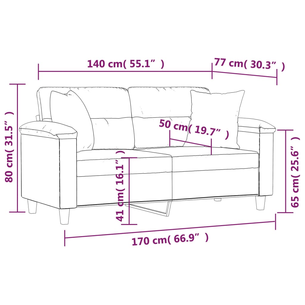 2 személyes bézs mikroszálas szövetkanapé párnákkal 140 cm