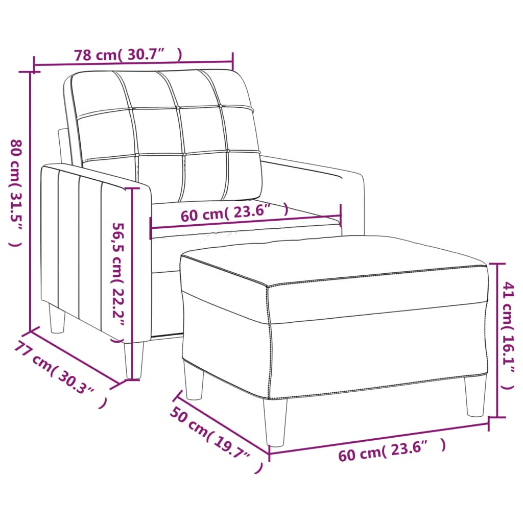 Tópszínű szövet kanapéfotel lábtartóval 60 cm Tópszínű szövet kanapéfotel lábtartóval 60 cm