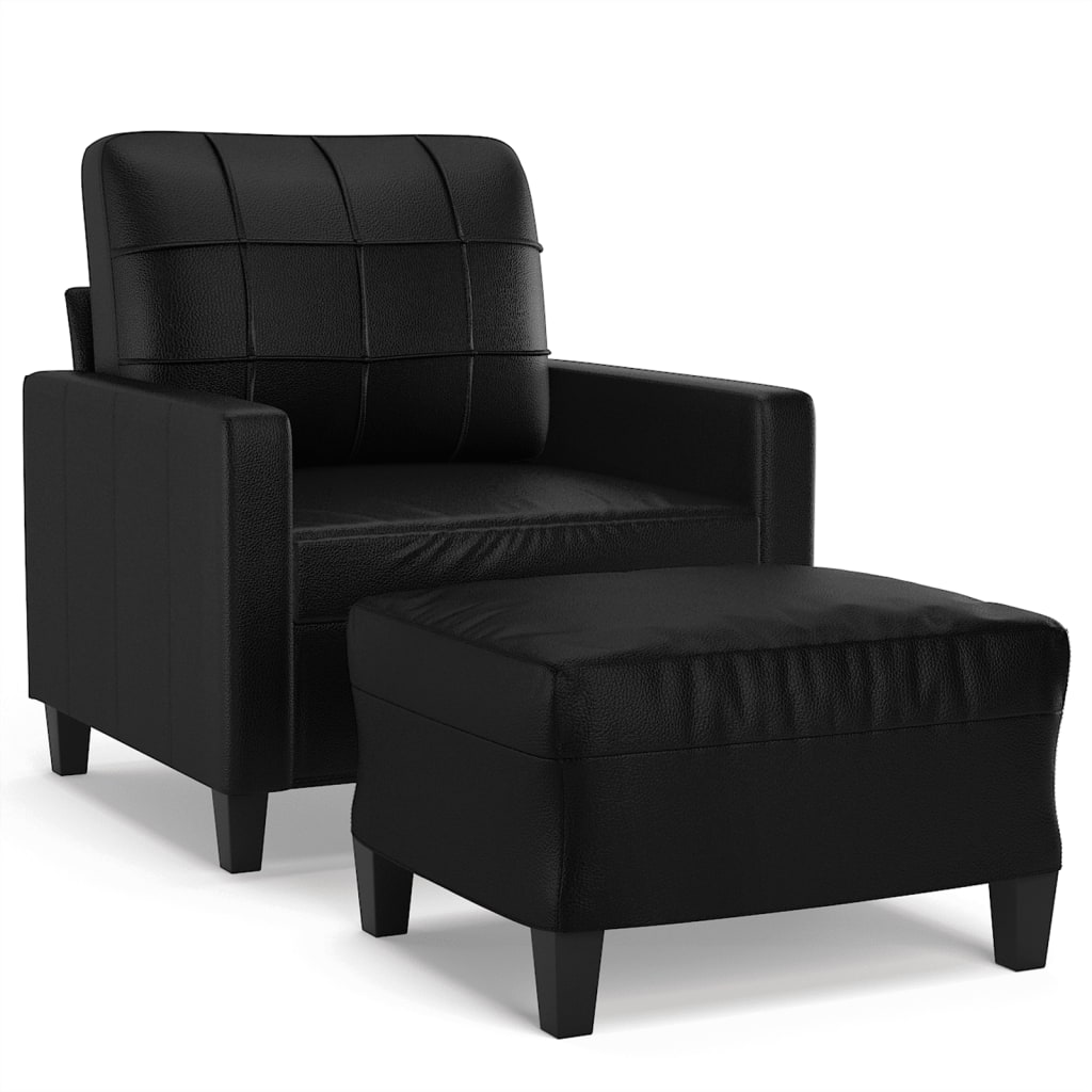 Fekete műbőr kanapéfotel lábtartóval 60 cm Fekete műbőr kanapéfotel lábtartóval 60 cm