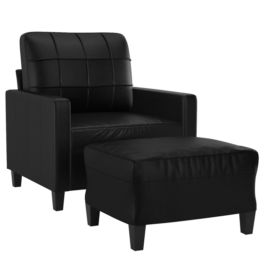 Fekete műbőr kanapéfotel lábtartóval 60 cm Fekete műbőr kanapéfotel lábtartóval 60 cm